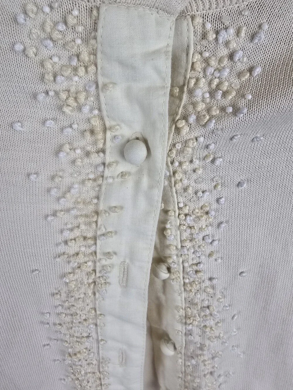 J. Crew Cream Embellished Button-Front 3/4th Length Sleeve Cardigan Sz S